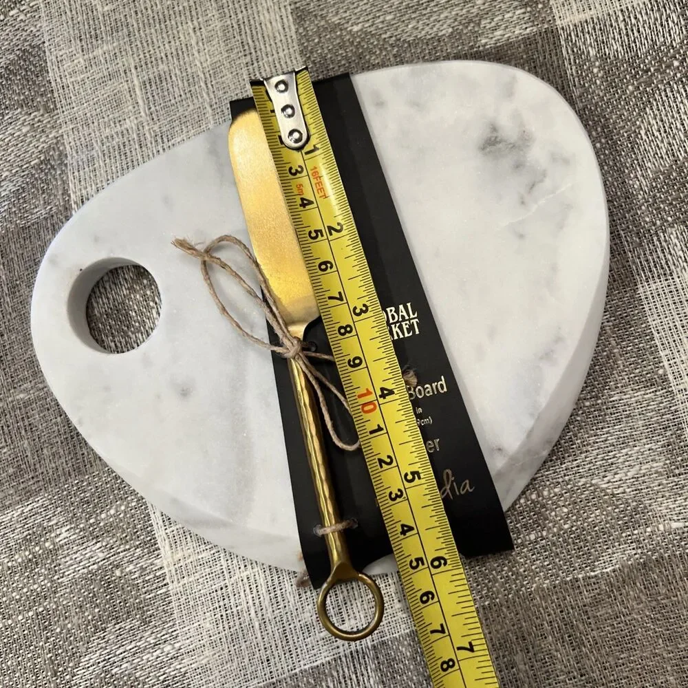 The Global Market Round Gray Marble Cheese Board w/Spreader Gray 7.1x6.1